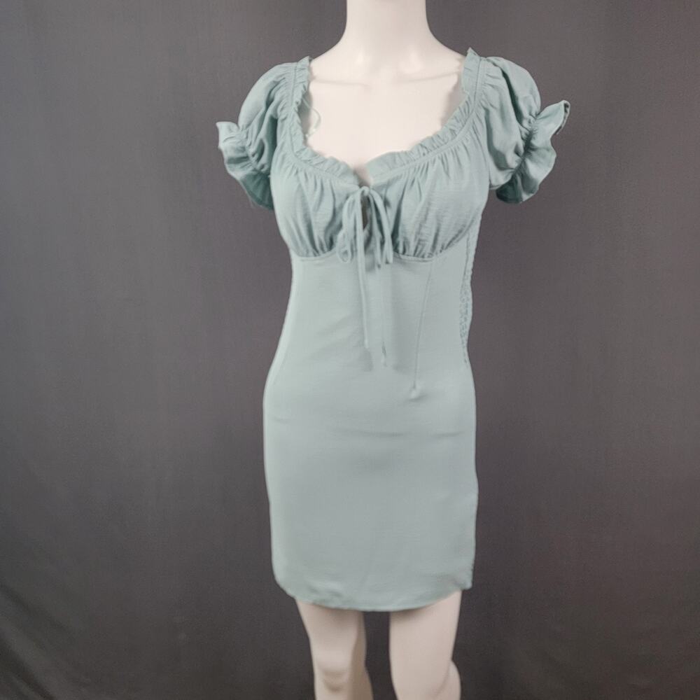 Love Tree Seafoam Smocked Puff Sleeve Mini Dress Cottagecore Fairycore Boho